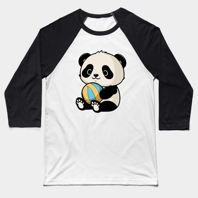 Cute Kawaii Baby Panda Holding A Volleyball Baseball T-Shirt by Daytone